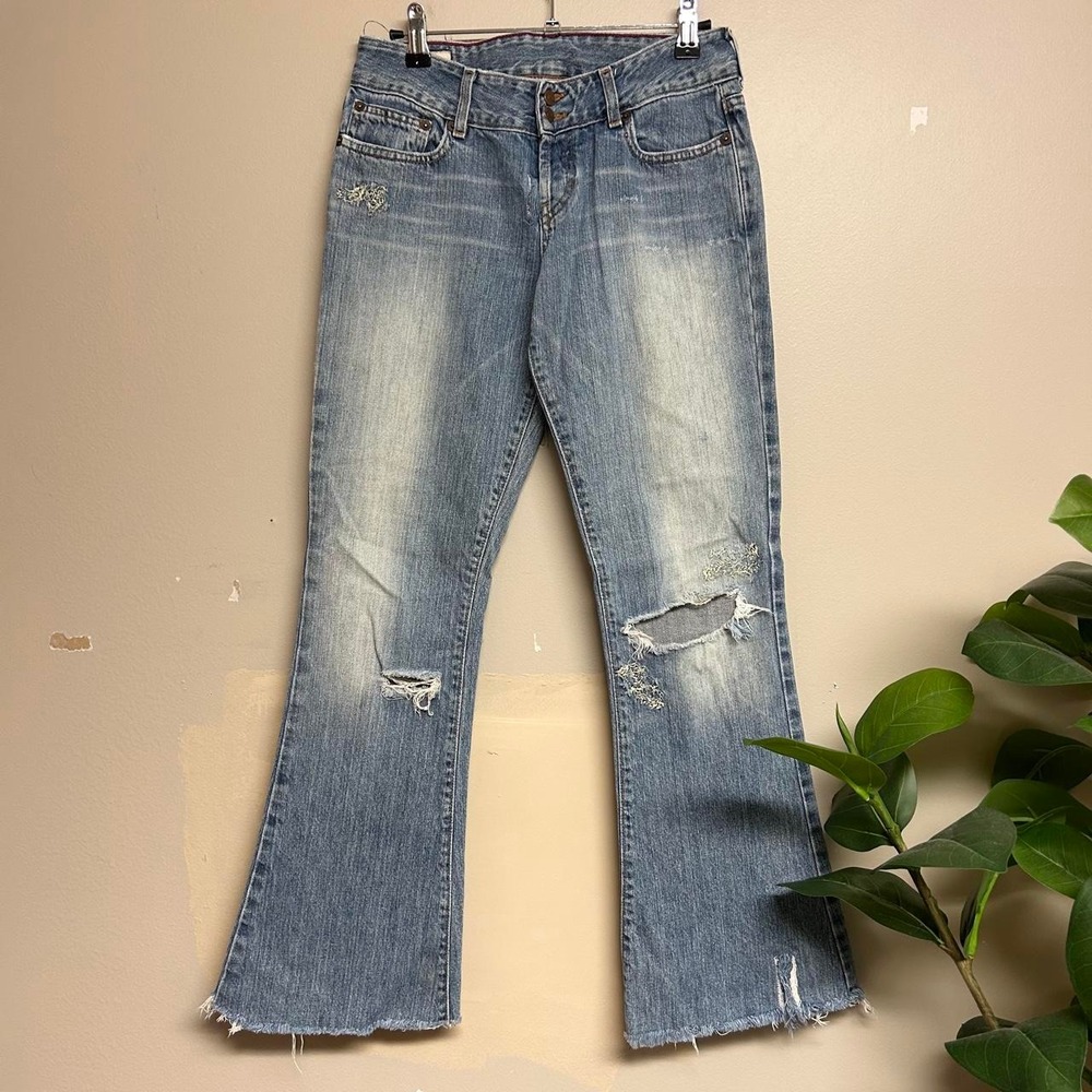 Abercrombie & Fitch Y2K Faded Distressed Flare Jeans Blue Womens 0 Low Rise